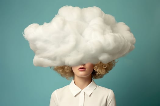 Woman with head in clouds. Generative AI photo