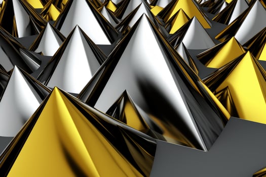 Abstract metallic yellow sapphire silver triangular pattern. 3d render illustration of modern geometric wallpaper.AI generated, Generative AI. photo