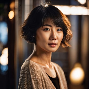 photo of beautiful japanese asian woman with short hair, generative AI