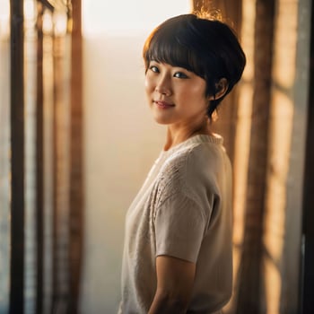 photo of beautiful japanese asian woman with short hair, generative AI
