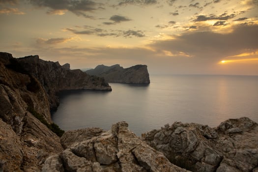 Hiking holidays Mallorca, Spain. Beautiful picture with landscape of Serra de Tramuntana mountains in the island of Majorca in Mediterranean sea. Paradise for bikers. Adventure travel. photo