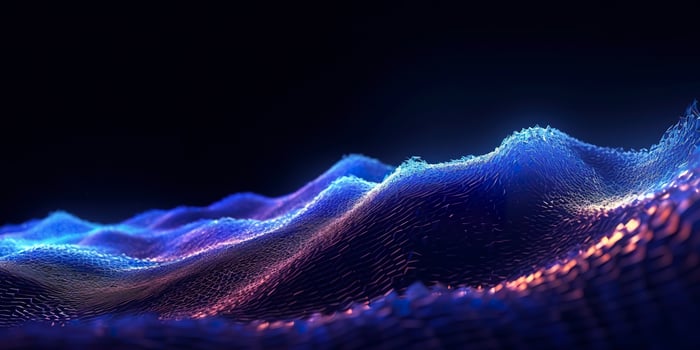 Data technology futuristic illustration. Blue wave pattern on a dark background. Generative AI photo