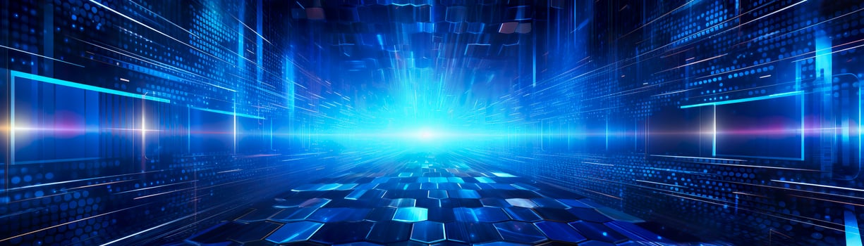 science fiction wallpaper with blue lights. Generative AI photo