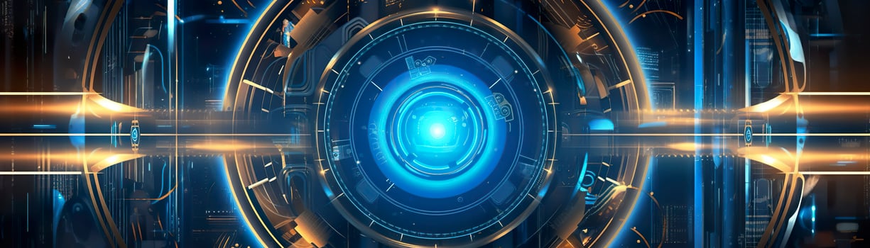 science fiction wallpaper with blue lights. Generative AI photo