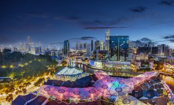 Panoramic view of Singapore skyline with Clark Quay entertainment district photo