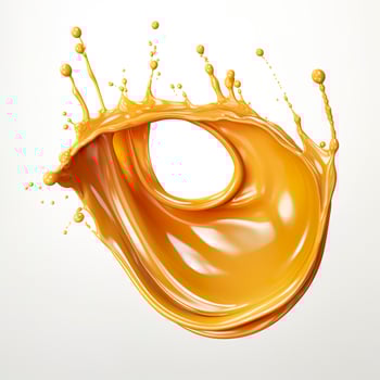 Caramel sauce, Liquid syrup splash, sugar candy caramel or melted toffee, 3d. Generative AI photo