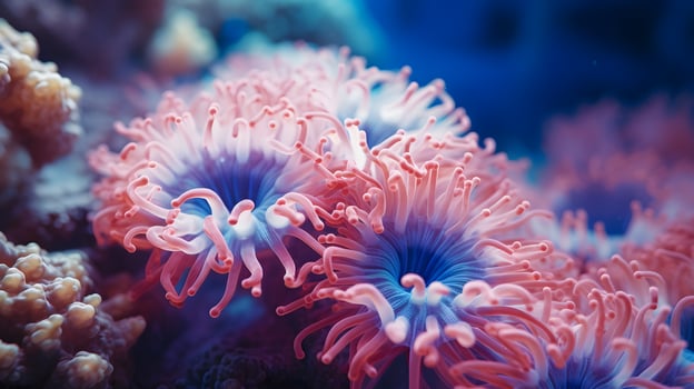 anemone actinia texture underwater reef sea coral.  AI Generated photo