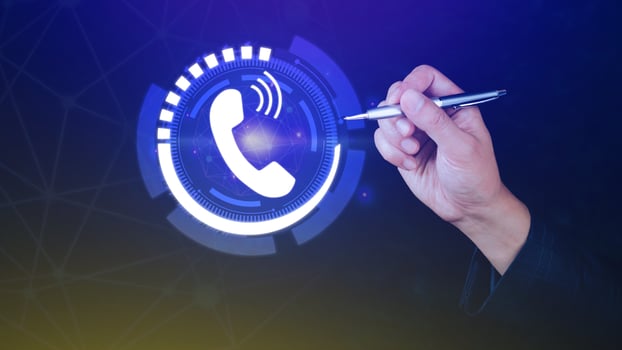 Contact us or Customer support hotline people connect, Businessman using showing and touching on virtual screen call phone icons contact. photo