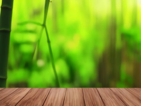 Wooden table on bamboo plant background ai generated photo