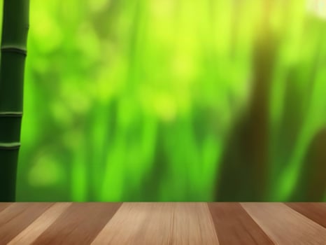 Wooden table on bamboo plant background ai generated photo