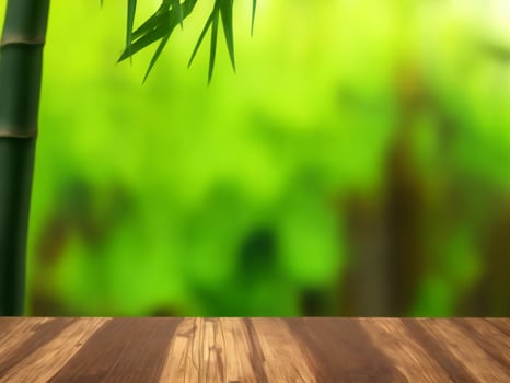 Wooden table on bamboo plant background ai generated photo