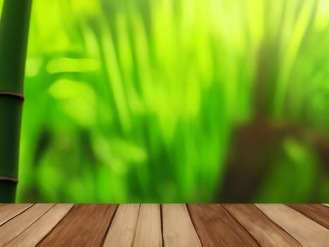 Wooden table on bamboo plant background ai generated photo