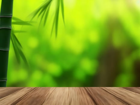 Wooden table on bamboo plant background ai generated photo