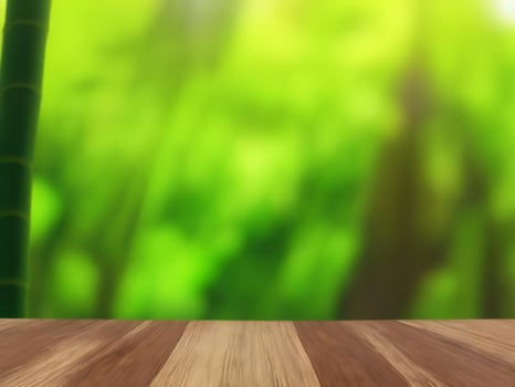 Wooden table on bamboo plant background ai generated photo