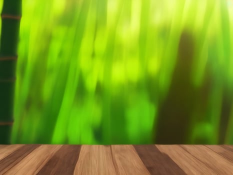 Wooden table on bamboo plant background ai generated photo