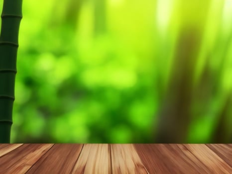 Wooden table on bamboo plant background ai generated photo