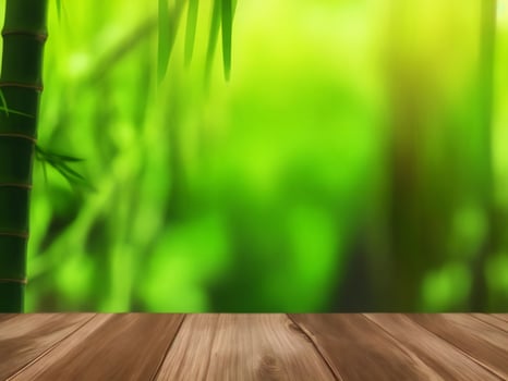Wooden table on bamboo plant background ai generated photo