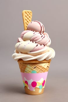 Ice cream scoops on cone. AI Generative photo
