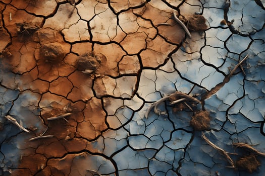 cracked barren dry land background top view ,arid cracked ground ,generative ai photo