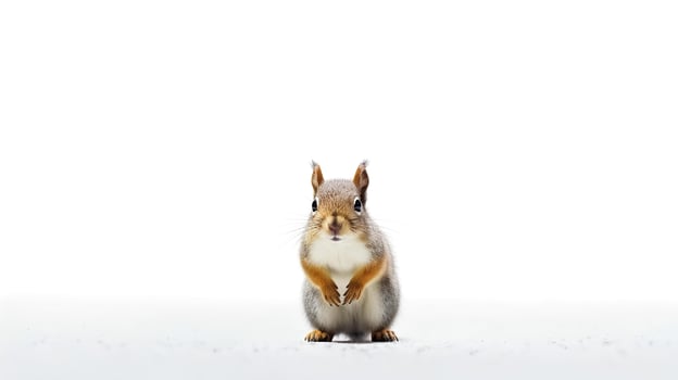 Photo of a squirrel on white background. Generative AI