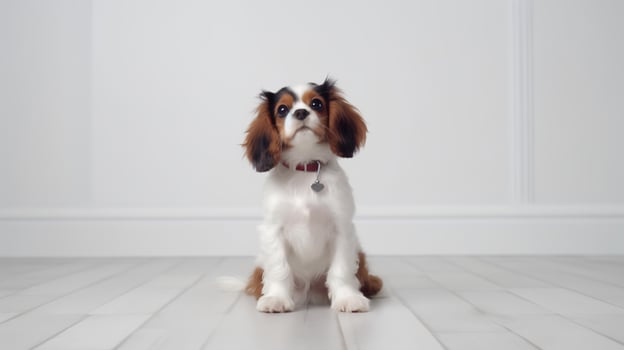 Photo of a cavalier on white background. Generative AI