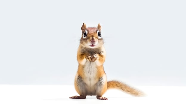 Photo of a chipmunk on white background. Generative AI