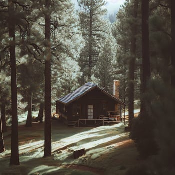 The picturesque wooden house exudes tranquility amidst the greenery ,AI Generated photo
