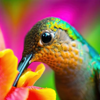 humningbird on flower, hummingbird flying on flower, humming on flower ,AI Generated photo