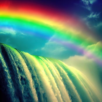 Rainbow on a waterfall ,AI Generated photo