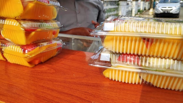 Fruit rujak cart by street vendors. Rujak fruit or traditional fruit salad from Indonesia photo