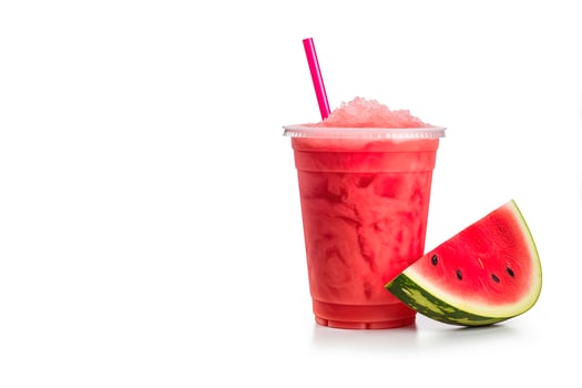 watermelon smoothie in take away cup with watermelon sliced isolated on white background with copy space. ai generated photo