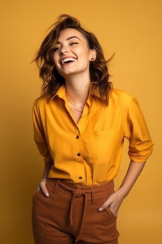 Studio shot of woman dynamic emotional gestures AI Generative photo