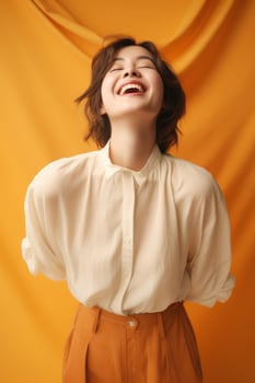 Studio shot of woman dynamic emotional gestures AI Generative photo