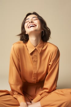 Studio shot of woman dynamic emotional gestures AI Generative photo