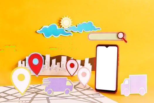 Online delivery service concept, online order tracking, Delivery home and office. City logistics and Warehouse on mobile. photo