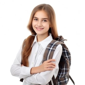 Happy school girl isolated photo