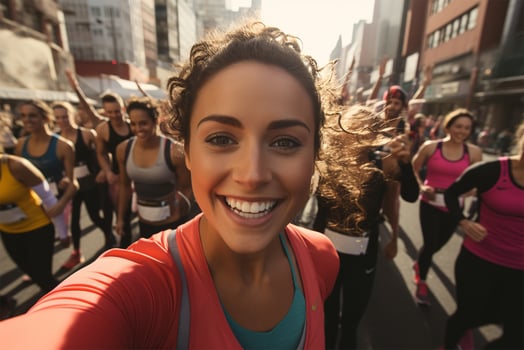 multiethnic group of people running in the city at early morning AI Generated photo
