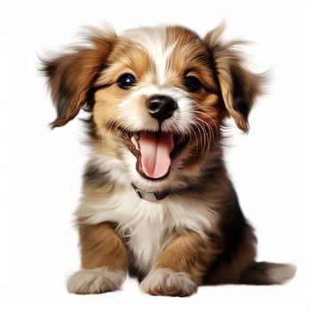Funny and happy puppy dog isolated on white background, cute pet, AI Generative photo