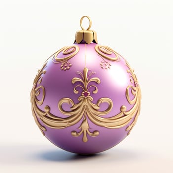A purple christmas ball in gold on white background, christmas image, 3d illustration images photo