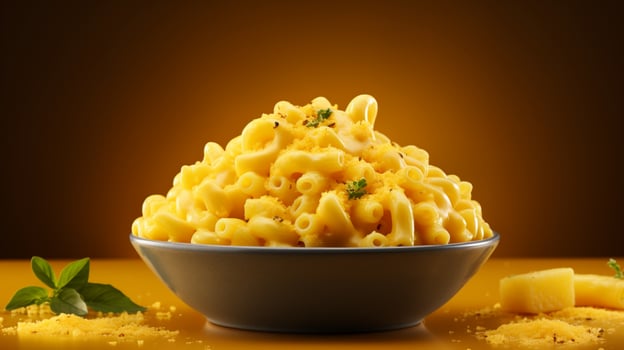 A steaming plate of hot classic Baked Homemade mac and cheese, perfectly cooked photo