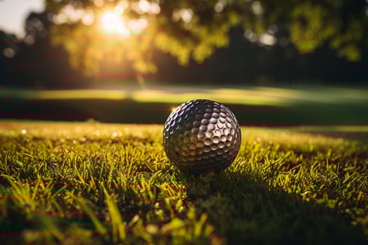 Serene sunset, golf club, and ball on lush green AI Generated photo