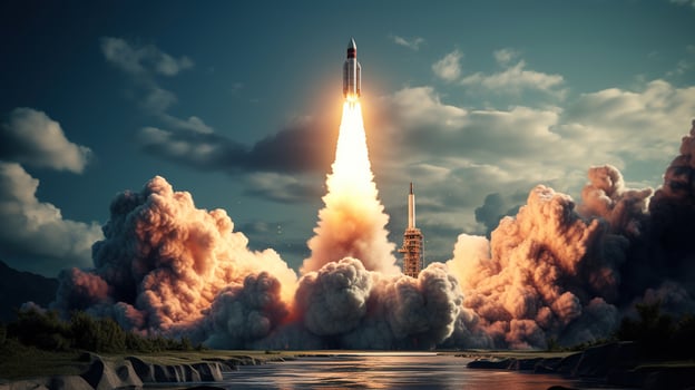 Military Ship Fires Ballistic Missile into the Skies. Generative AI photo