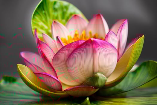 A Pink Flower Sitting On Top Of A Green Leaf. AI Generated photo