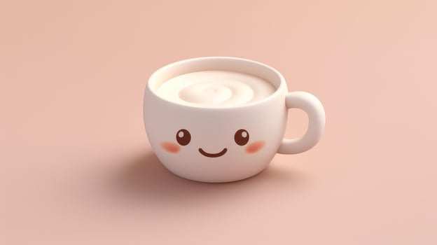 a tiny cute coffee pink emoji on light pink background generative AI photo