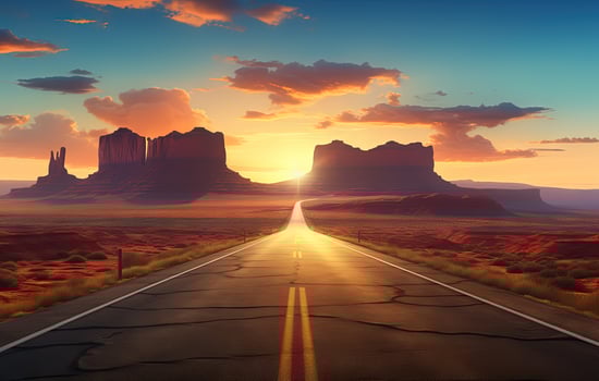 Road to the horizon. Landscape with endless highway. Generated AI. photo