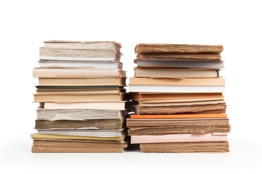 Stack of old books on a white background photo