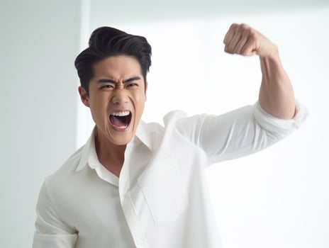 asian man emotional dynamic gestures AI Generative photo