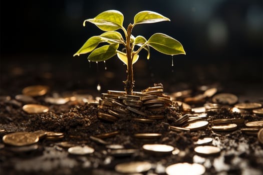 Nature's investment, money grows like a tree in fertile soil, business thrives AI Generated photo