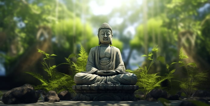 Buddha in a green mystical background photo