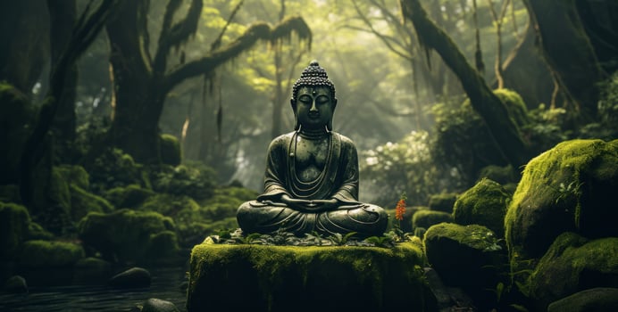 Buddha in a green mystical background photo